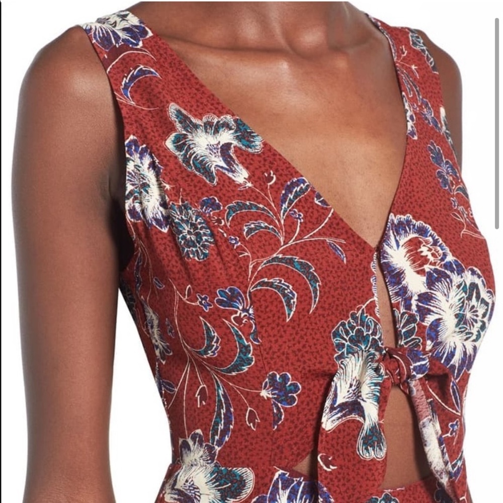 ASTR THE LABEL Tie Front Floral Midi Dress